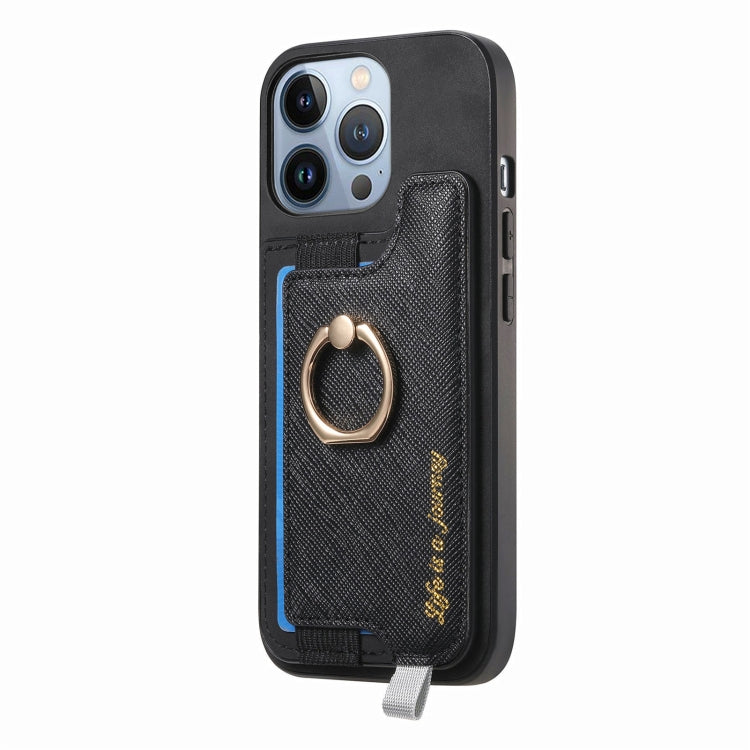 For iPhone 15 Plus Retro Magsafe Cross Leather Ring Holder Card Bag Phone Case