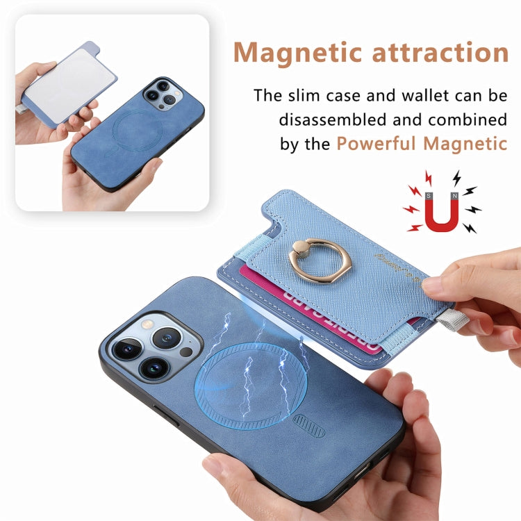 For iPhone 15 Pro max Retro Magsafe Cross Leather Ring Holder Card Bag Phone Case