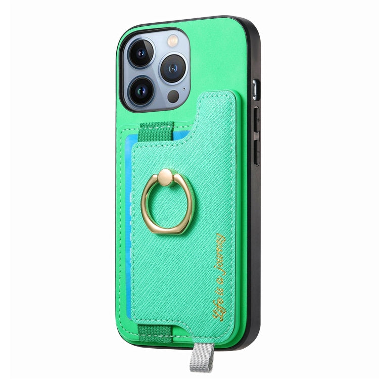 For iPhone 15 Pro max Retro Magsafe Cross Leather Ring Holder Card Bag Phone Case