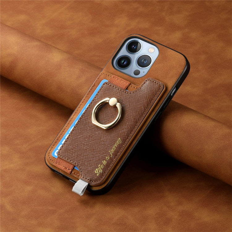 For iPhone 15 Pro max Retro Magsafe Cross Leather Ring Holder Card Bag Phone Case