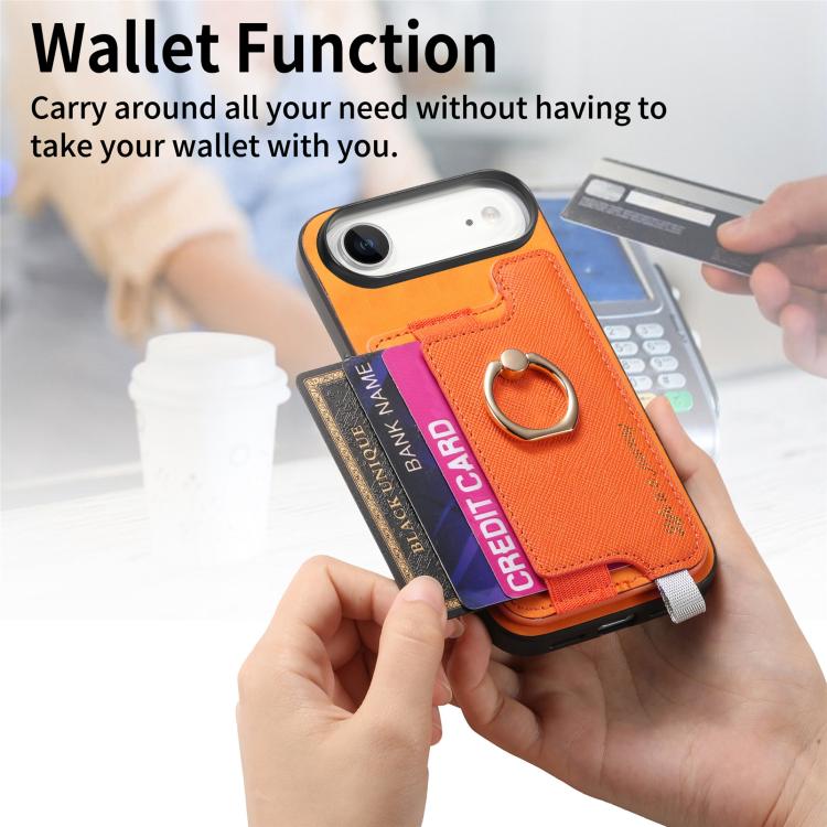 For iPhone Air Retro Magsafe Cross Leather Ring Holder Card Bag Phone Case