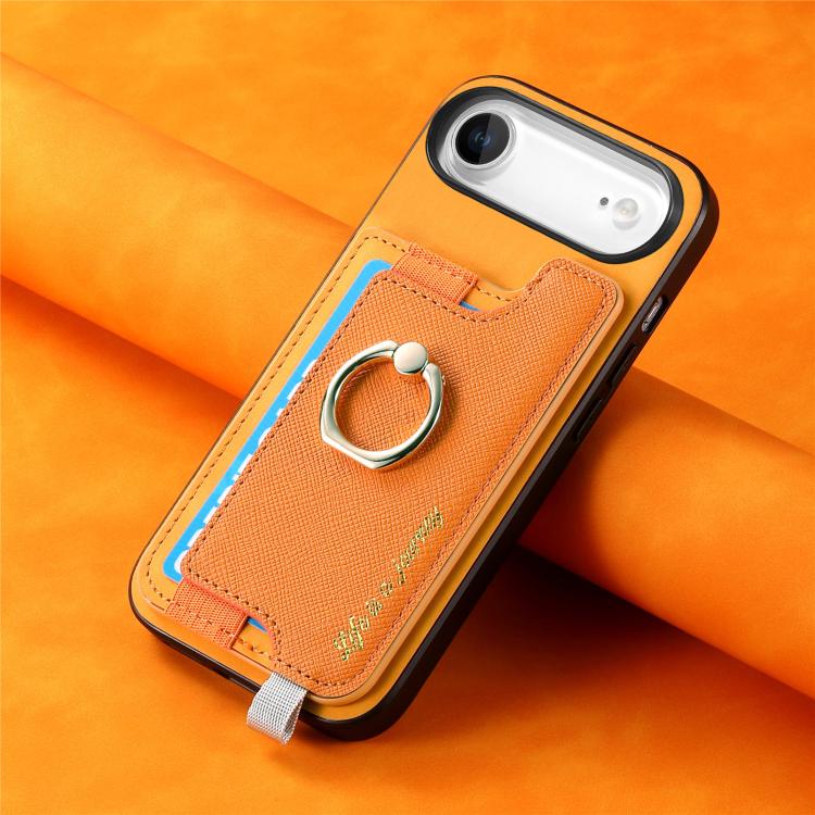 For iPhone Air Retro Magsafe Cross Leather Ring Holder Card Bag Phone Case