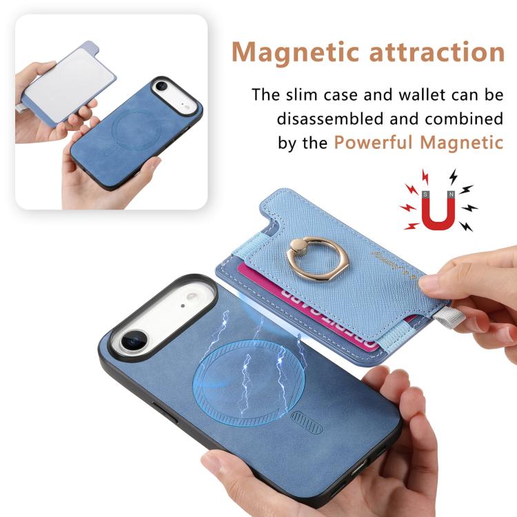 For iPhone Air Retro Magsafe Cross Leather Ring Holder Card Bag Phone Case