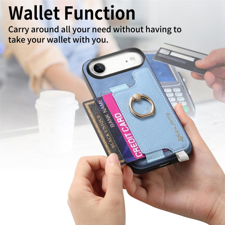 For iPhone Air Retro Magsafe Cross Leather Ring Holder Card Bag Phone Case
