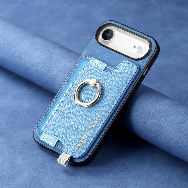 For iPhone Air Retro Magsafe Cross Leather Ring Holder Card Bag Phone Case