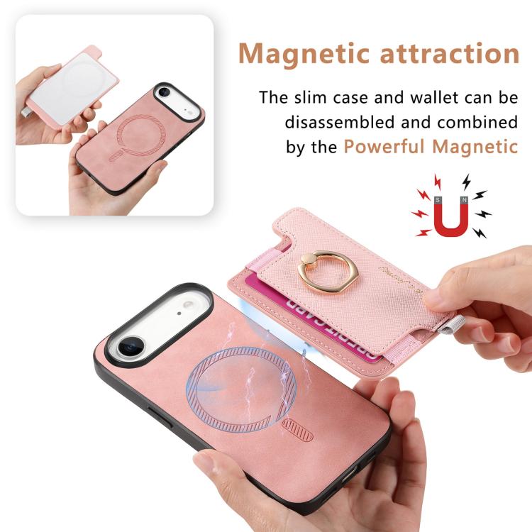 For iPhone Air Retro Magsafe Cross Leather Ring Holder Card Bag Phone Case