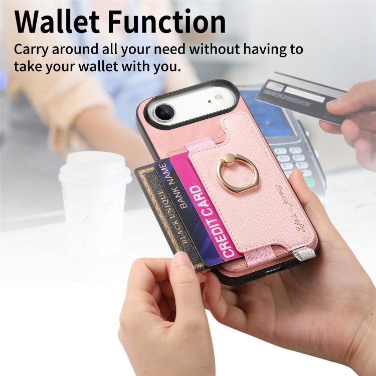 For iPhone Air Retro Magsafe Cross Leather Ring Holder Card Bag Phone Case