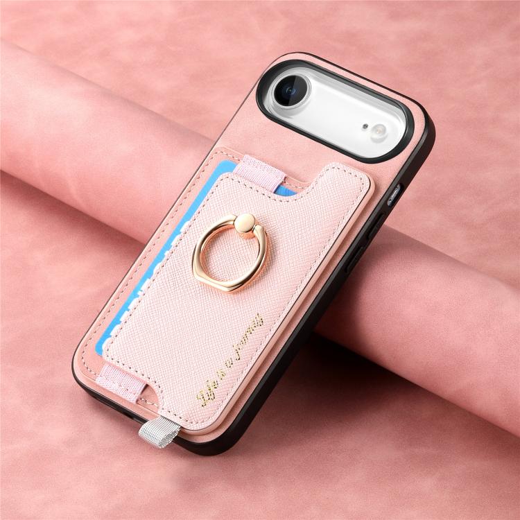 For iPhone Air Retro Magsafe Cross Leather Ring Holder Card Bag Phone Case