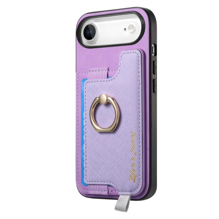 For iPhone Air Retro Magsafe Cross Leather Ring Holder Card Bag Phone Case