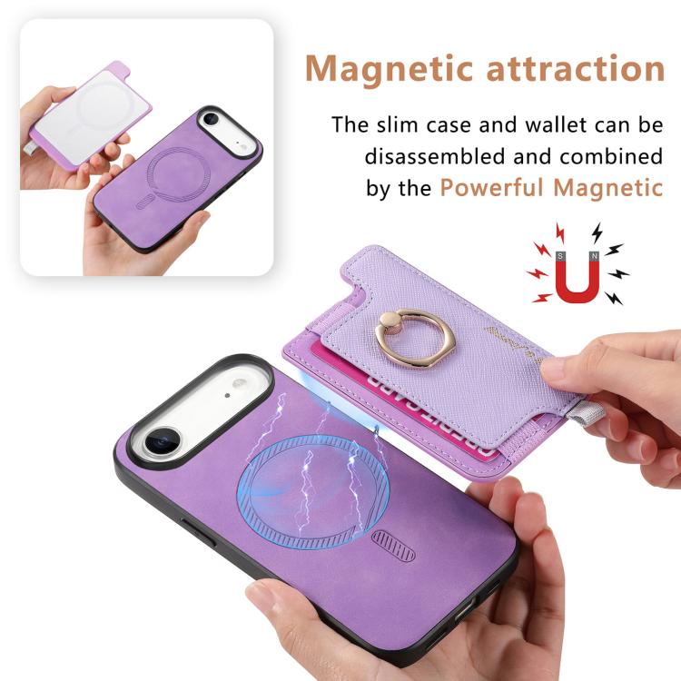 For iPhone Air Retro Magsafe Cross Leather Ring Holder Card Bag Phone Case
