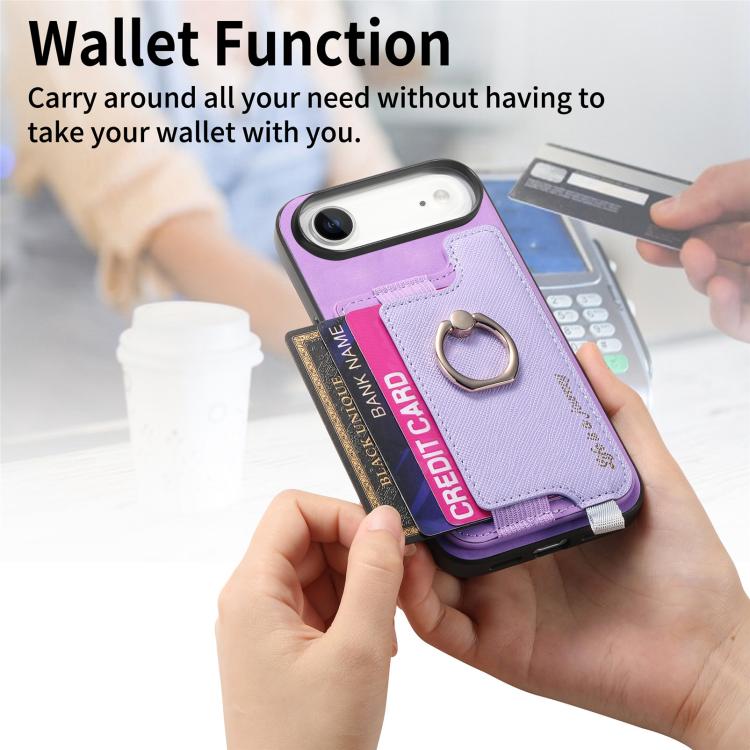 For iPhone Air Retro Magsafe Cross Leather Ring Holder Card Bag Phone Case