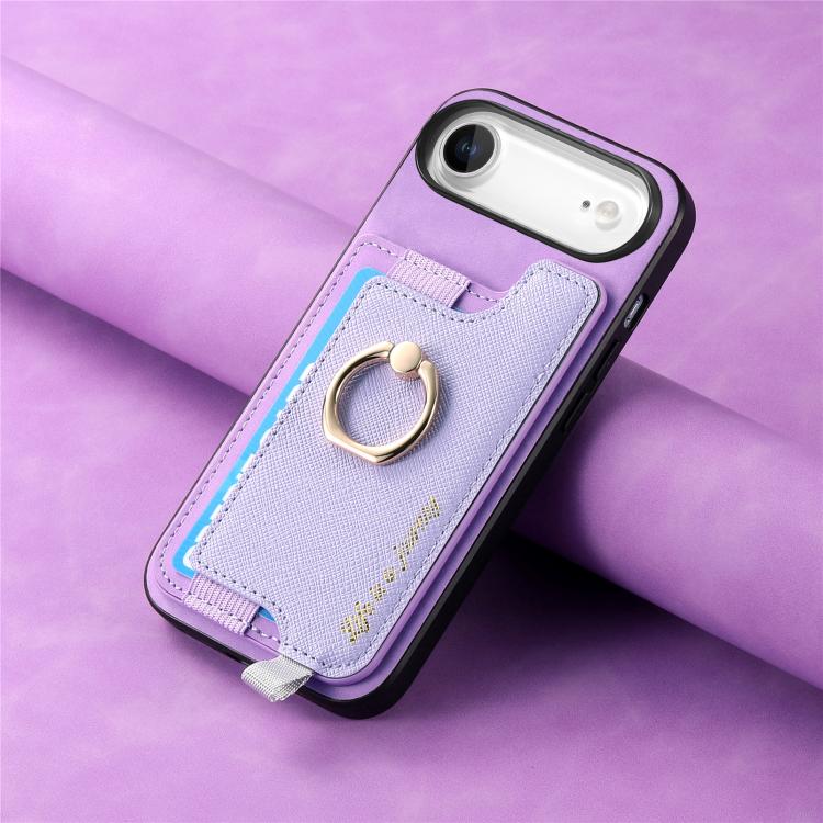 For iPhone Air Retro Magsafe Cross Leather Ring Holder Card Bag Phone Case