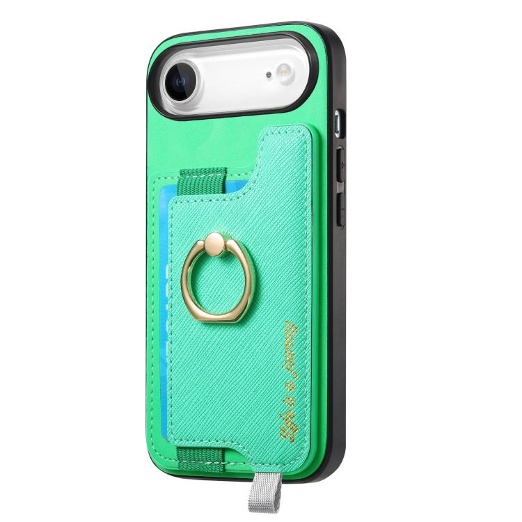 For iPhone Air Retro Magsafe Cross Leather Ring Holder Card Bag Phone Case
