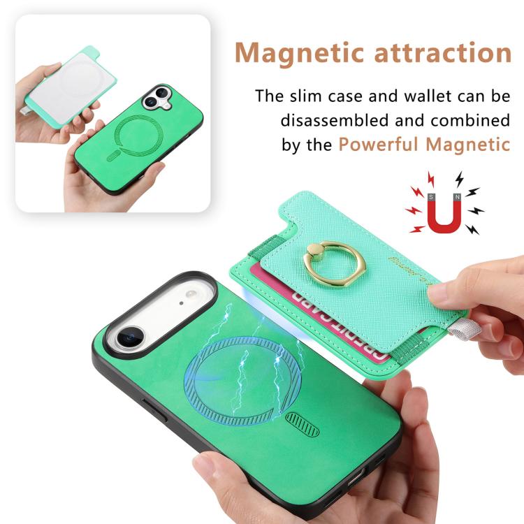 For iPhone Air Retro Magsafe Cross Leather Ring Holder Card Bag Phone Case