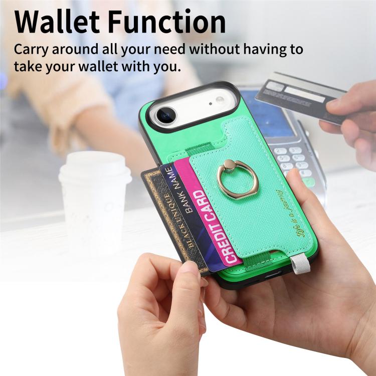 For iPhone Air Retro Magsafe Cross Leather Ring Holder Card Bag Phone Case