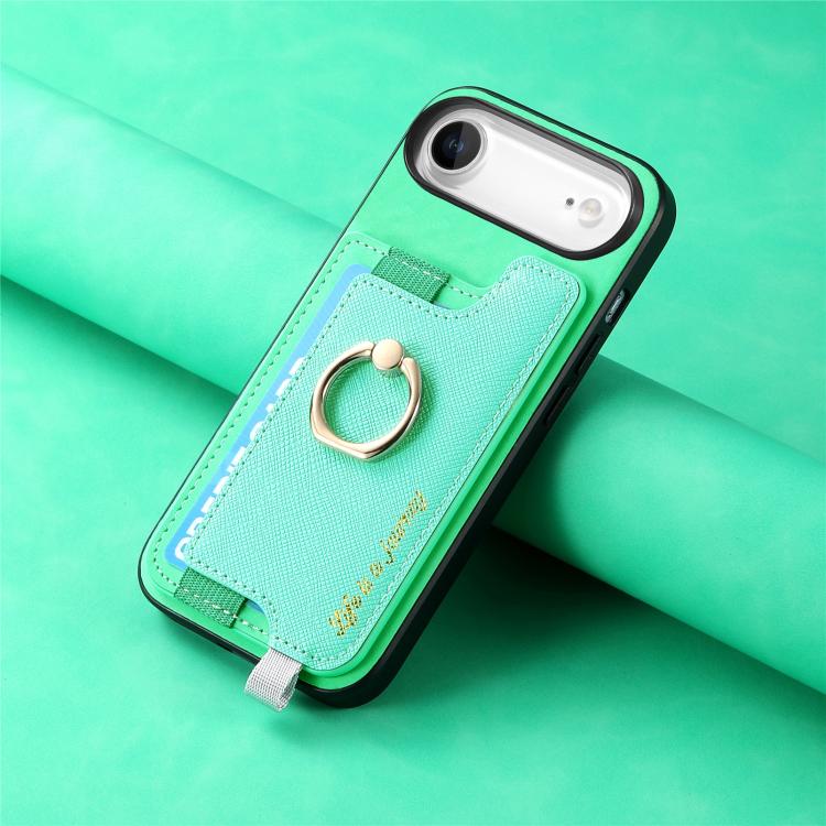 For iPhone Air Retro Magsafe Cross Leather Ring Holder Card Bag Phone Case