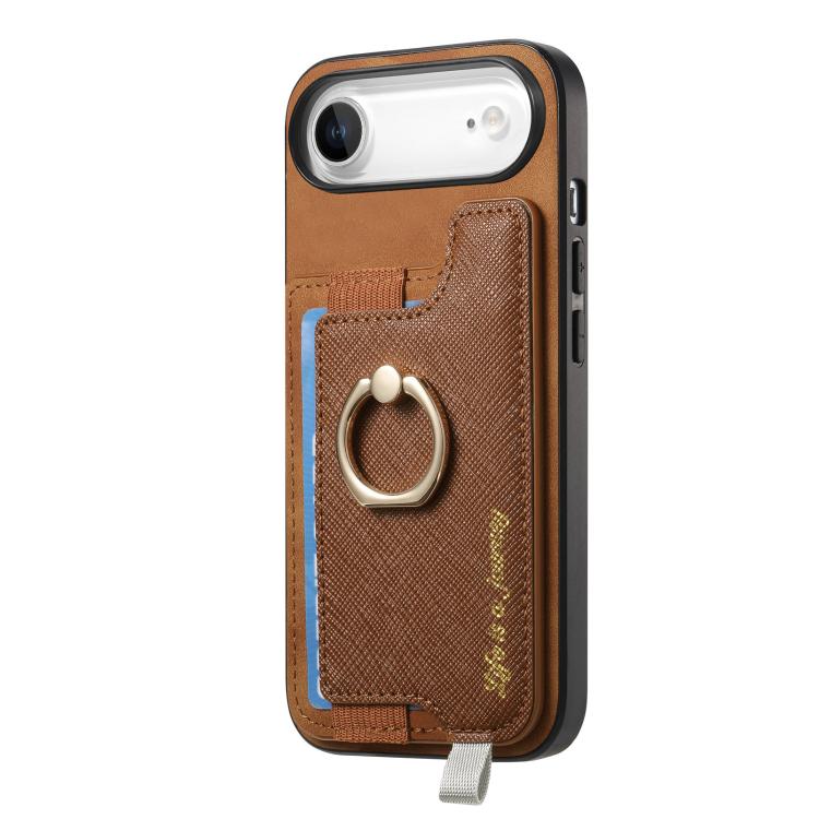 For iPhone Air Retro Magsafe Cross Leather Ring Holder Card Bag Phone Case