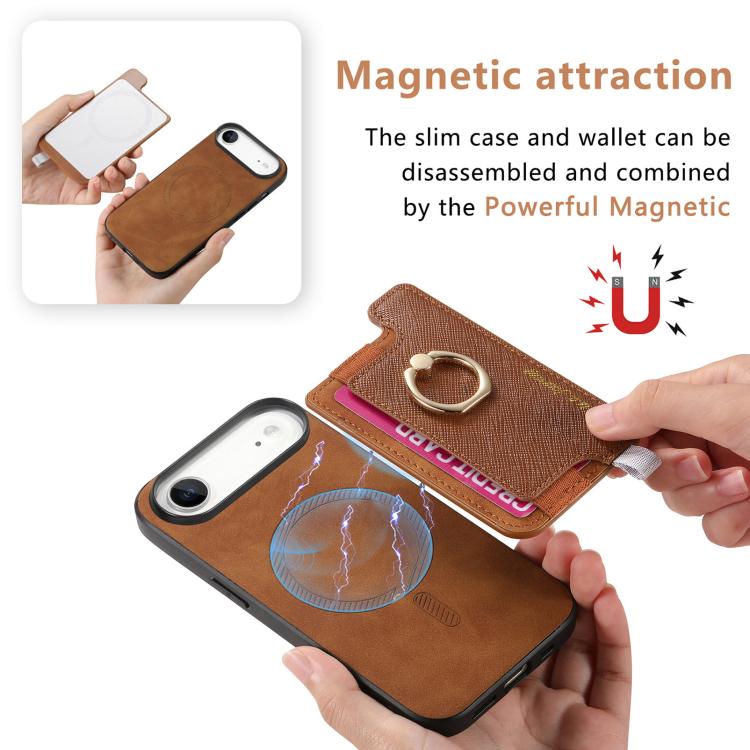 For iPhone Air Retro Magsafe Cross Leather Ring Holder Card Bag Phone Case