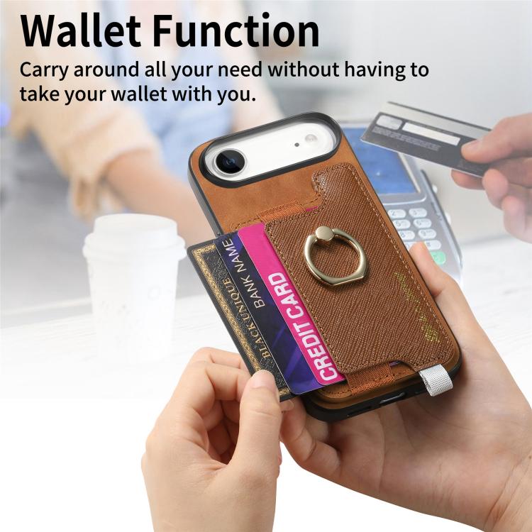 For iPhone Air Retro Magsafe Cross Leather Ring Holder Card Bag Phone Case
