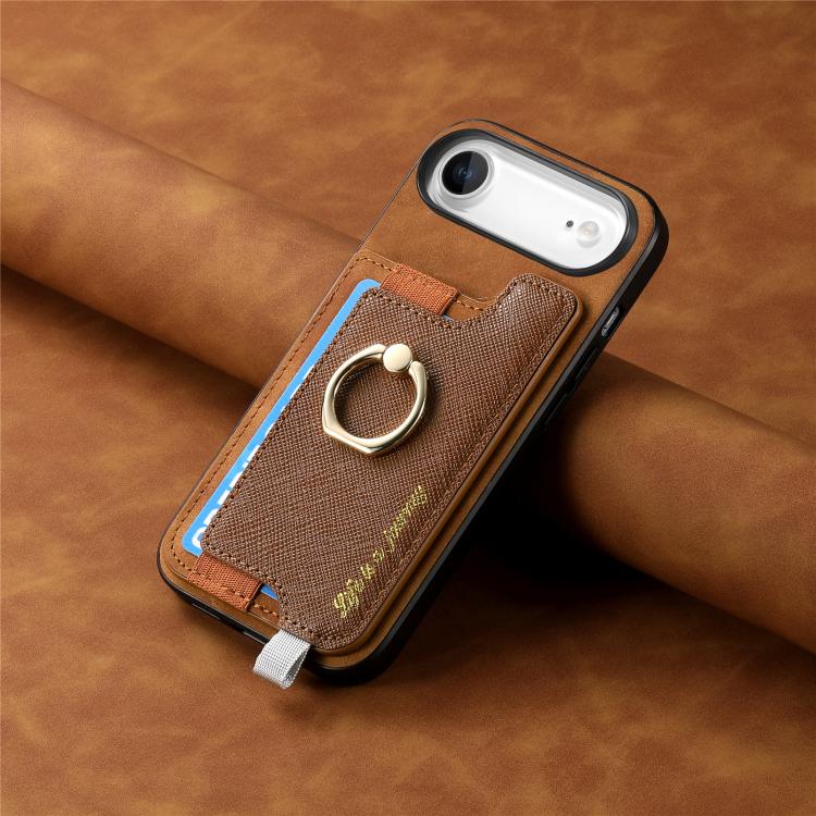 For iPhone Air Retro Magsafe Cross Leather Ring Holder Card Bag Phone Case