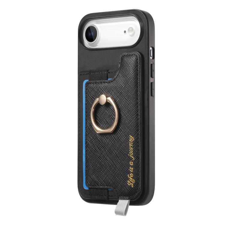 For iPhone Air Retro Magsafe Cross Leather Ring Holder Card Bag Phone Case