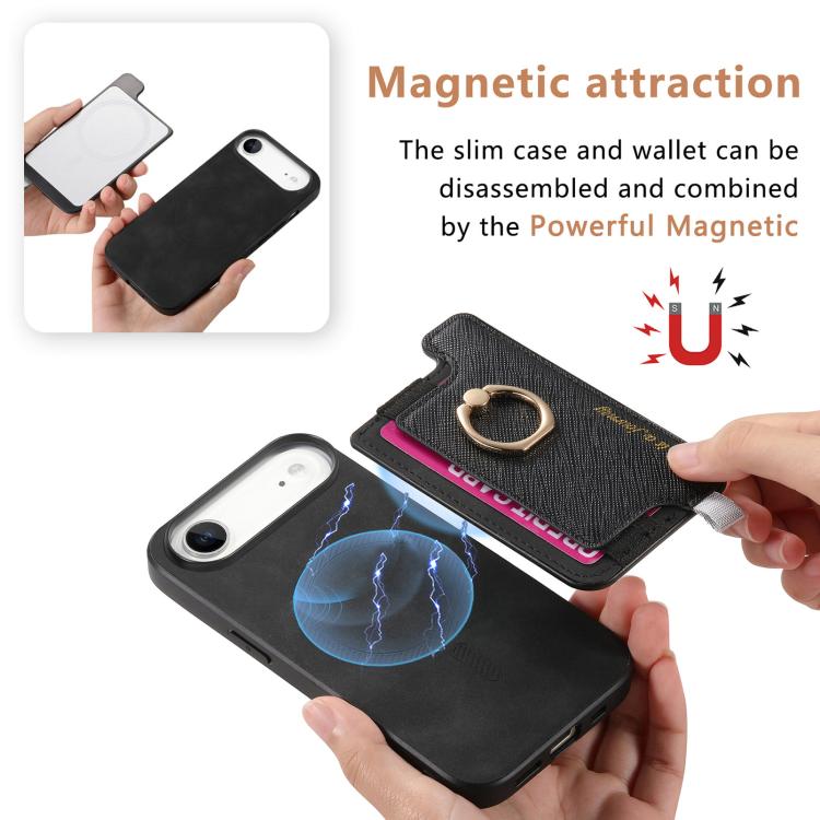 For iPhone Air Retro Magsafe Cross Leather Ring Holder Card Bag Phone Case