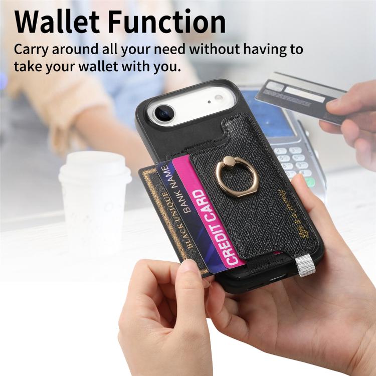 For iPhone Air Retro Magsafe Cross Leather Ring Holder Card Bag Phone Case