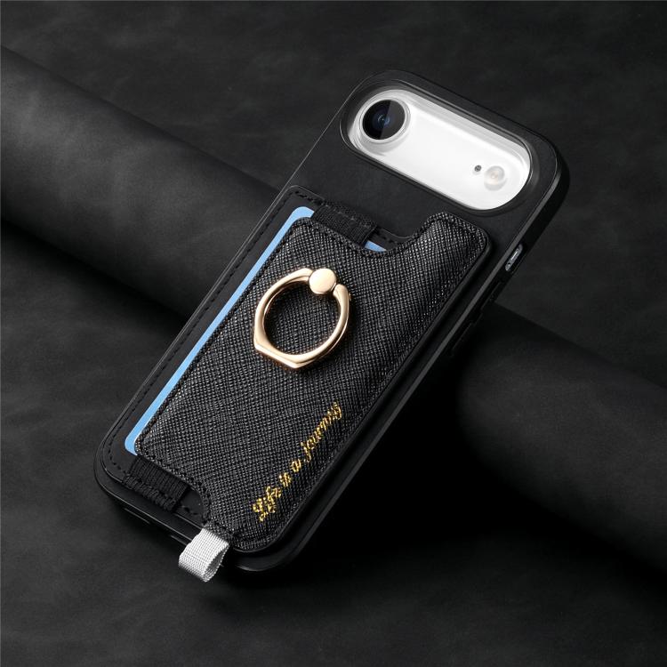For iPhone Air Retro Magsafe Cross Leather Ring Holder Card Bag Phone Case