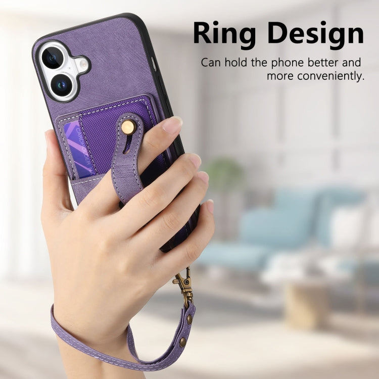 For iPhone 16 Retro Cross Wristband Wallet Leather Back Phone Case