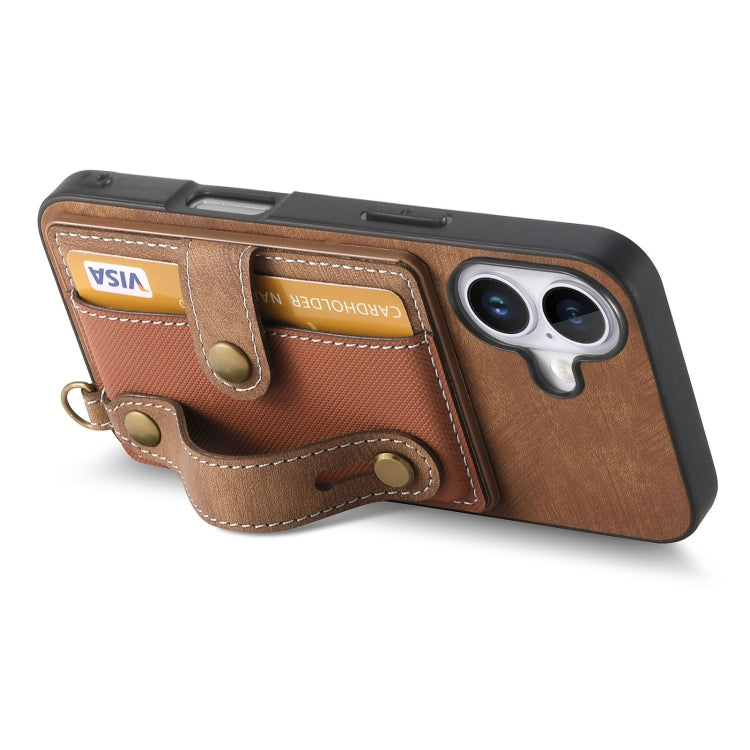 For iPhone 16 Plus Retro Cross Wristband Wallet Leather Back Phone Case