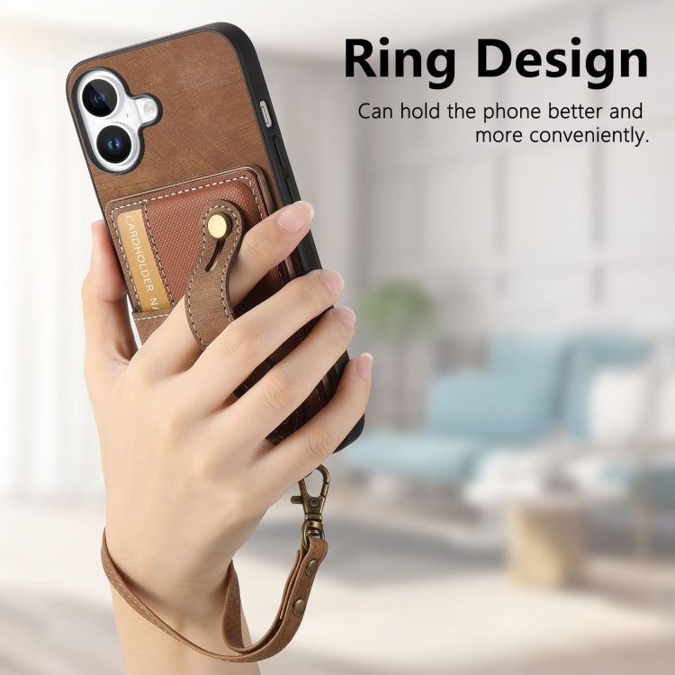 For iPhone 16 Plus Retro Cross Wristband Wallet Leather Back Phone Case