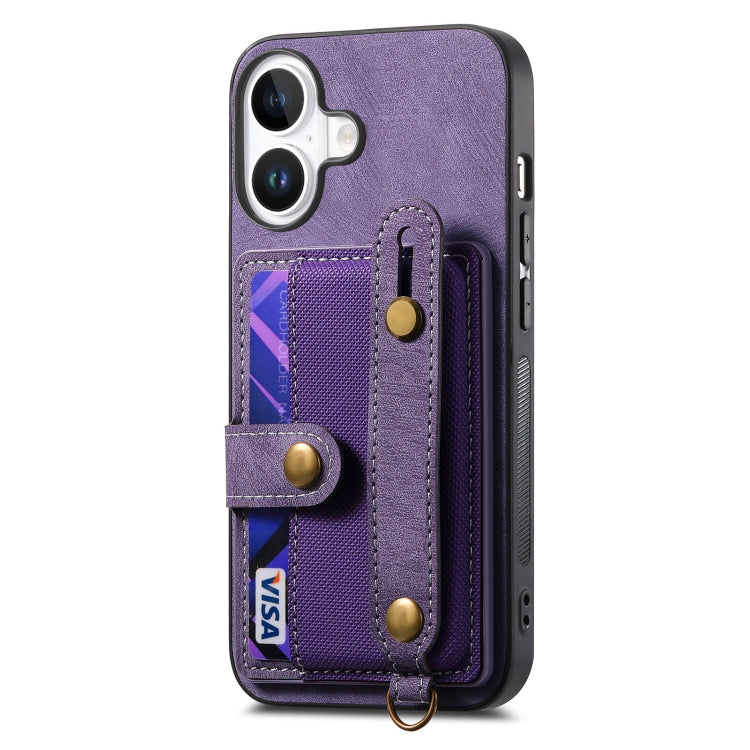 For iPhone 16 Plus Retro Cross Wristband Wallet Leather Back Phone Case