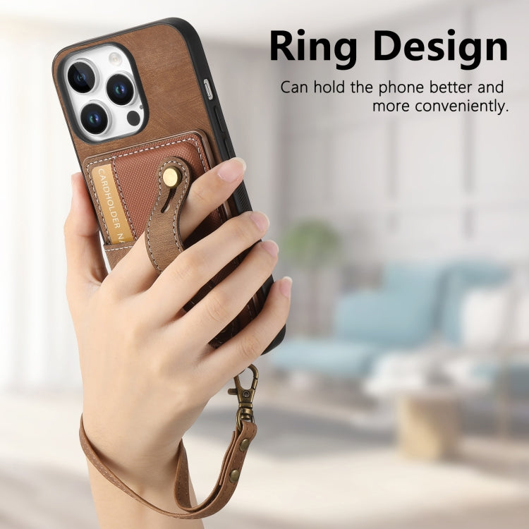 For iPhone 16 Pro Retro Cross Wristband Wallet Leather Back Phone Case