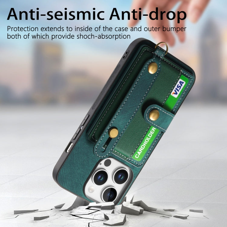 For iPhone 16 Pro Retro Cross Wristband Wallet Leather Back Phone Case