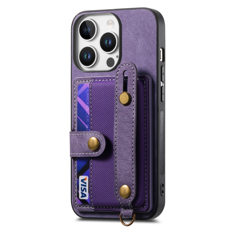 For iPhone 16 Pro Retro Cross Wristband Wallet Leather Back Phone Case