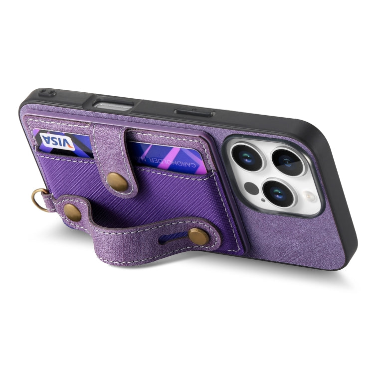 For iPhone 16 Pro Retro Cross Wristband Wallet Leather Back Phone Case