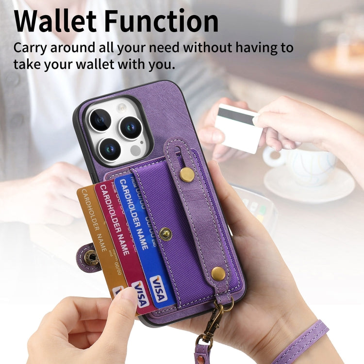 For iPhone 16 Pro Retro Cross Wristband Wallet Leather Back Phone Case