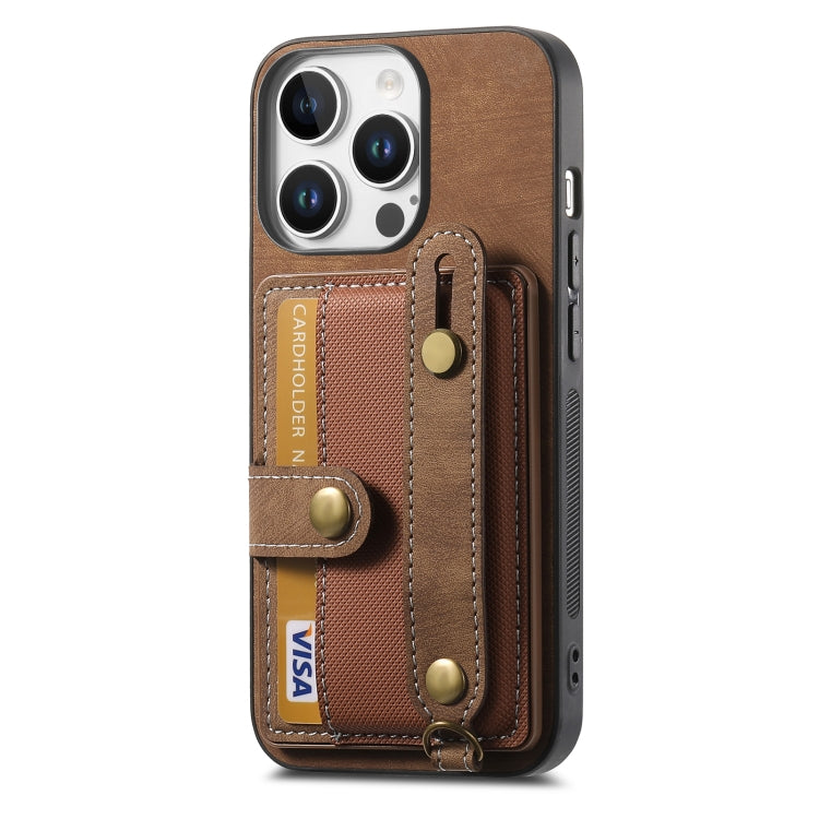 For iPhone 16 Pro Max Retro Cross Wristband Wallet Leather Back Phone Case