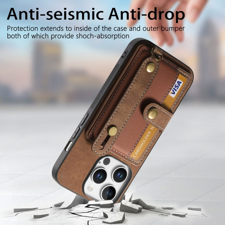 For iPhone 16 Pro Max Retro Cross Wristband Wallet Leather Back Phone Case