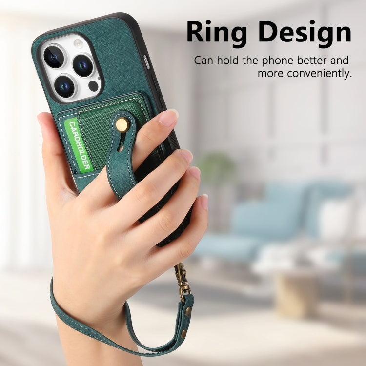 For iPhone 16 Pro Max Retro Cross Wristband Wallet Leather Back Phone Case