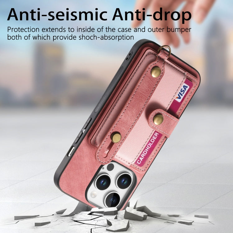 For iPhone 16 Pro Max Retro Cross Wristband Wallet Leather Back Phone Case