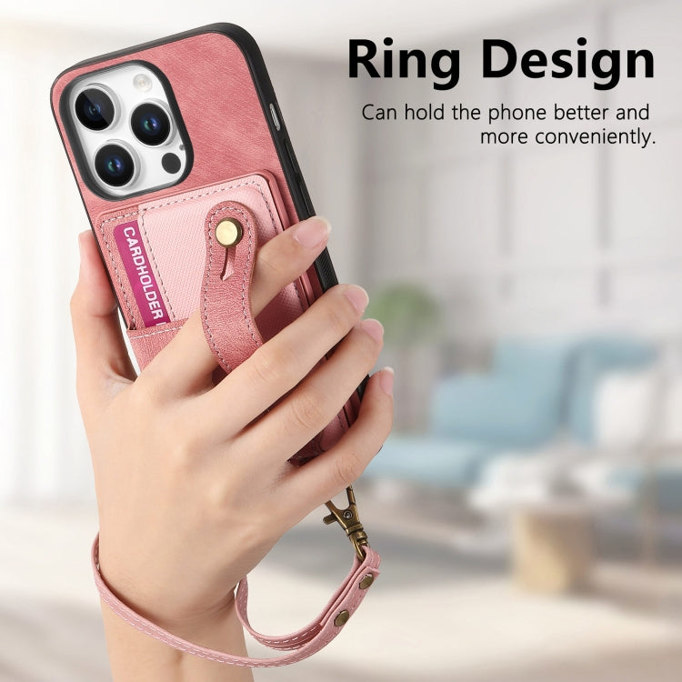 For iPhone 16 Pro Max Retro Cross Wristband Wallet Leather Back Phone Case