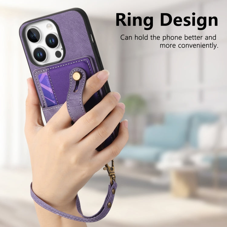 For iPhone 16 Pro Max Retro Cross Wristband Wallet Leather Back Phone Case
