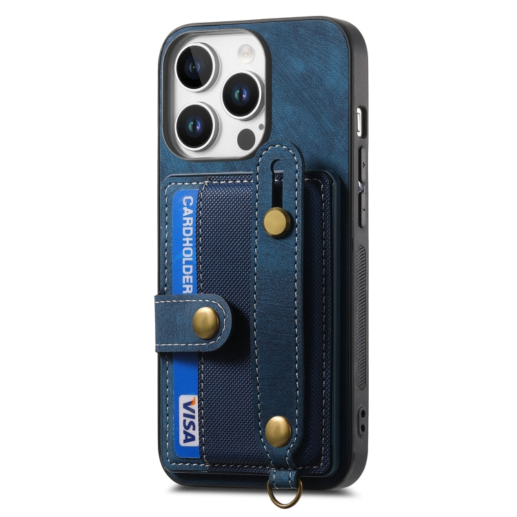 For iPhone 16 Pro Max Retro Cross Wristband Wallet Leather Back Phone Case