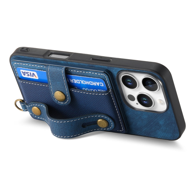 For iPhone 16 Pro Max Retro Cross Wristband Wallet Leather Back Phone Case