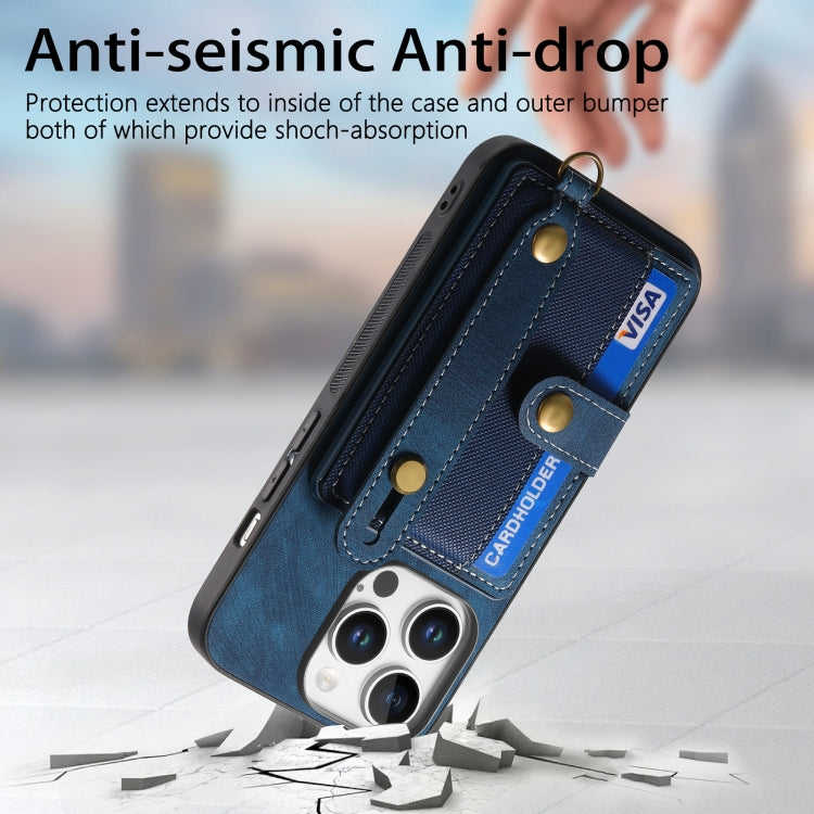 For iPhone 16 Pro Max Retro Cross Wristband Wallet Leather Back Phone Case