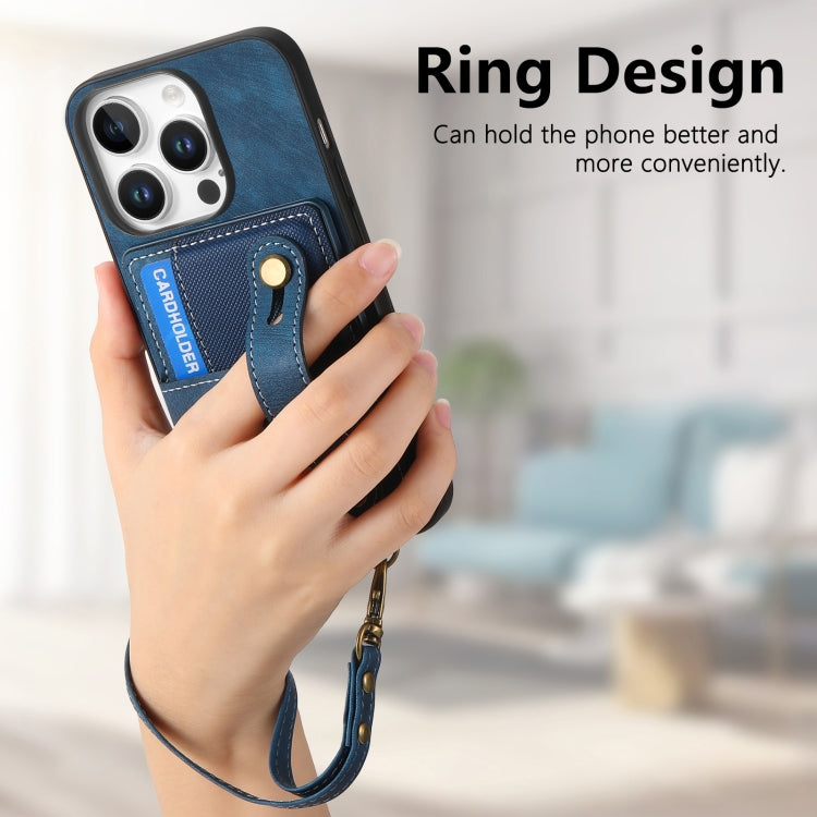 For iPhone 16 Pro Max Retro Cross Wristband Wallet Leather Back Phone Case