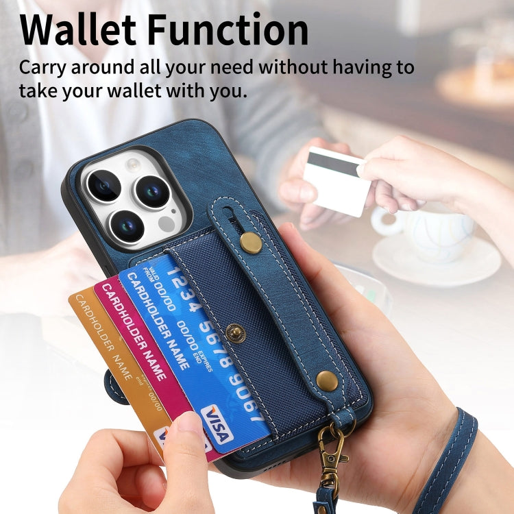 For iPhone 16 Pro Max Retro Cross Wristband Wallet Leather Back Phone Case