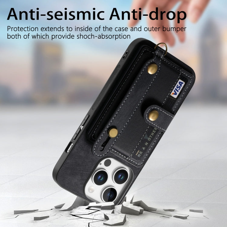 For iPhone 16 Pro Max Retro Cross Wristband Wallet Leather Back Phone Case