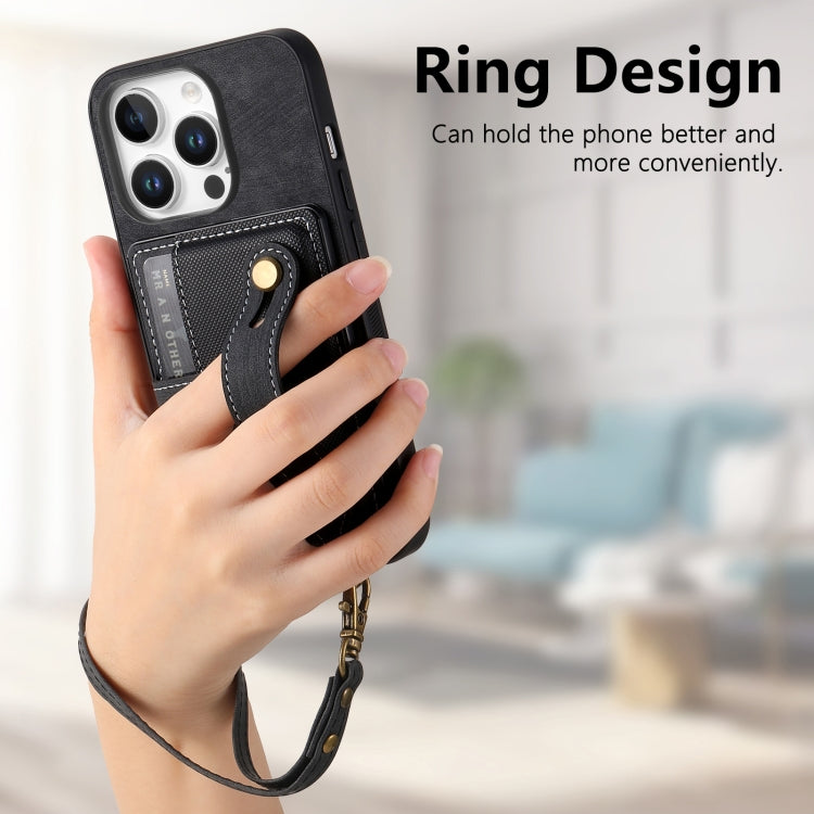 For iPhone 16 Pro Max Retro Cross Wristband Wallet Leather Back Phone Case
